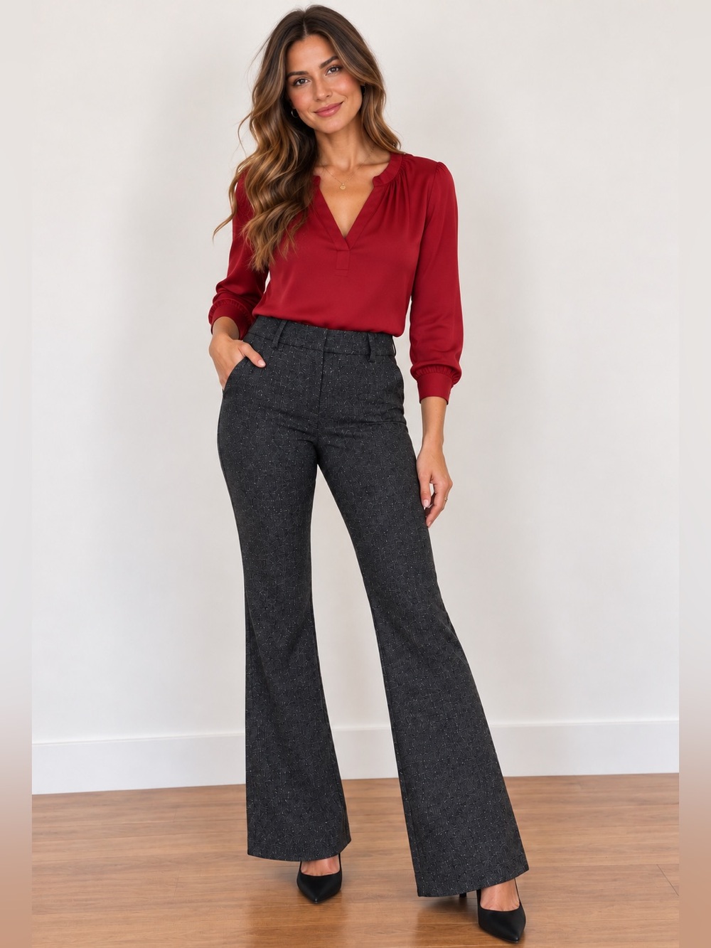 7th Avenue NY&C Petite 2 Charcoal Gray Tweed Bootcut Dress Pants